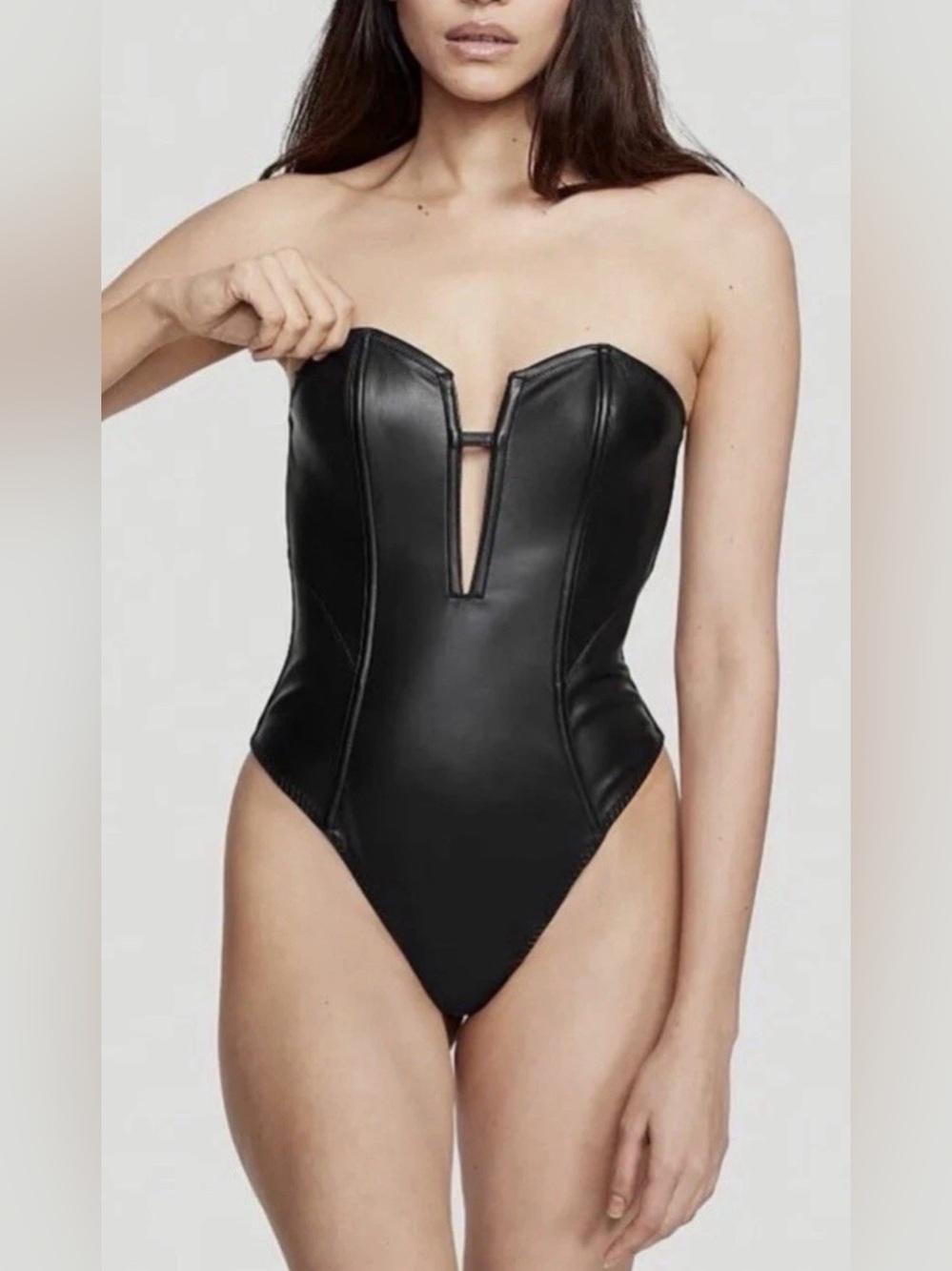 NWT Victoria's Secret Strapless Black Faux Leather Teddy Bodysuit Small